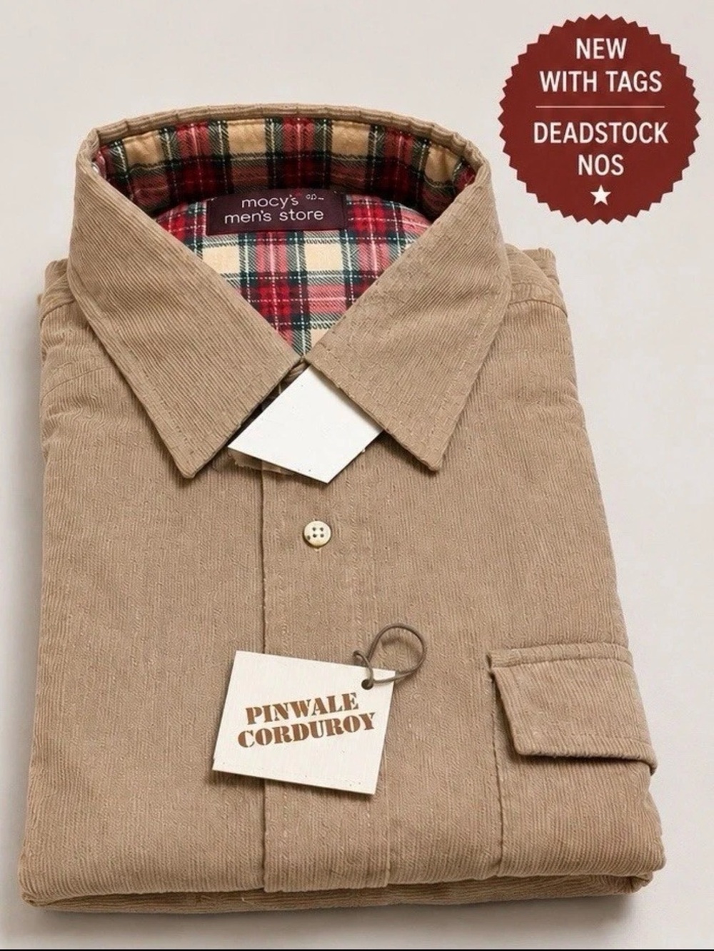Vintage Macy’s Men’s Store Pinwale Corduroy Flannel-Lined Shirt – NWT Deadstock